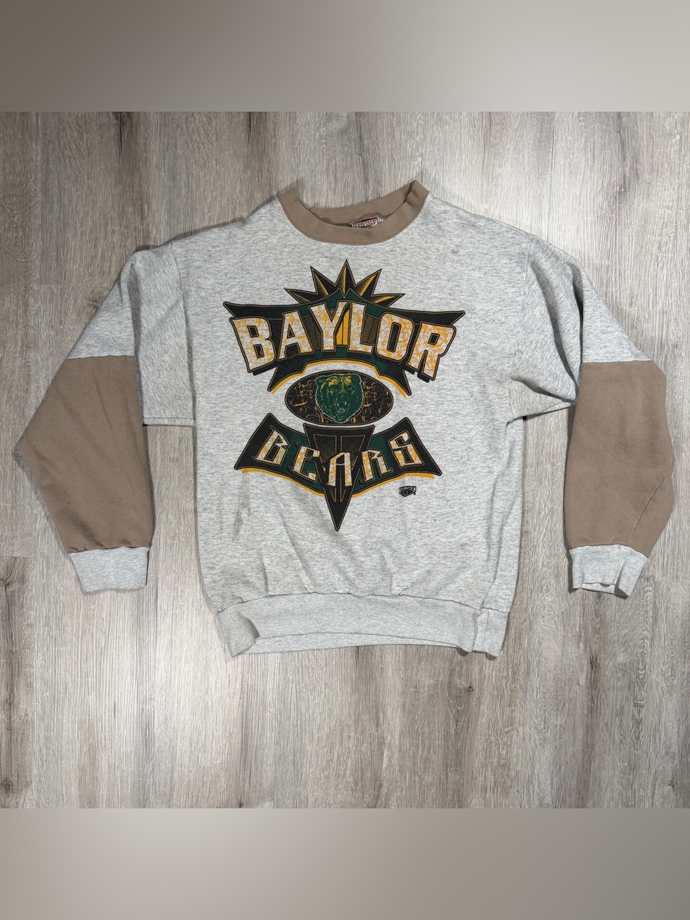 Vintage Red Oak Baylor Bears Gray and Tan Crewneck Sweatshirt